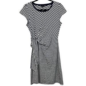 Talbots white & navy blue short sleeve tie waist midi dress Size Medium Petite